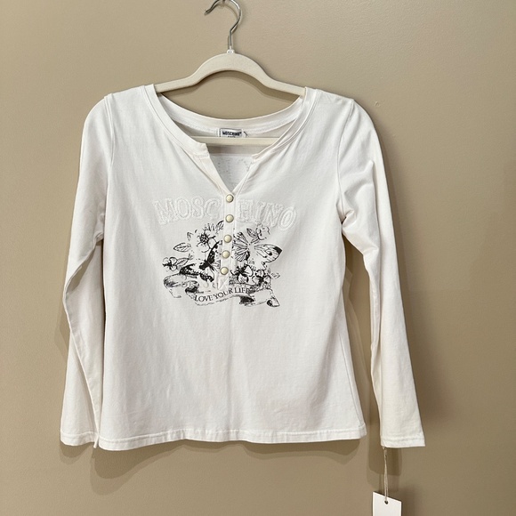 Moschino white crop top three-quarter sleeves sm ( Love you life) - Picture 2 of 5